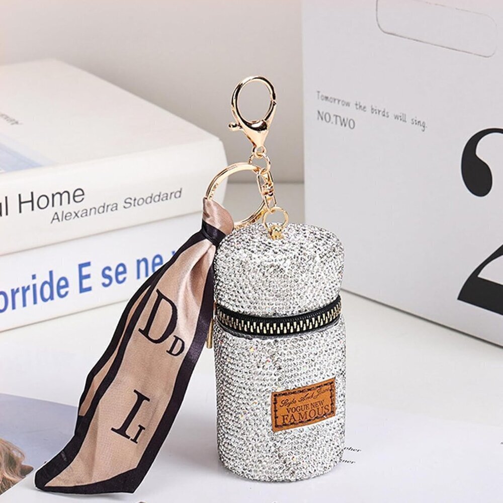 Rhinestone Lipstick Organizer, PU Leather Lip Gloss Bag, Mini Makeup Storage Cas